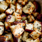 closeup of air fryer Japanese sweet potato