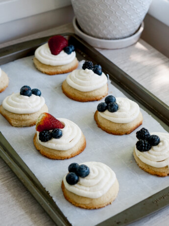 berry chantilly cookies on a tray