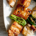 grilled mochi pork belly skewers