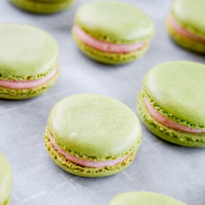 strawberry matcha macarons