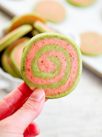 strawberry matcha pinwheel cookies