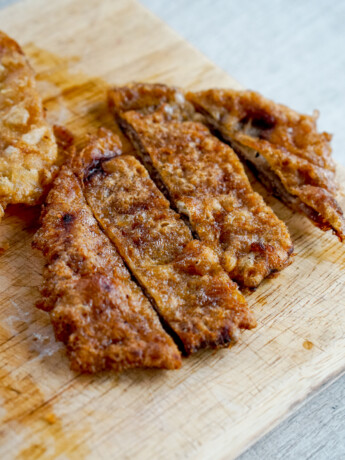 overhead view of strips of meat jun
