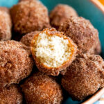 closeup of apple cider mochi donuts with bite taken out