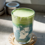 matcha cold foam over blue milk (earth day latte)