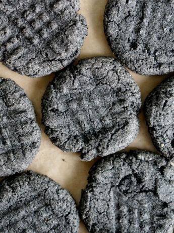 overhead shot of black sesame cookies