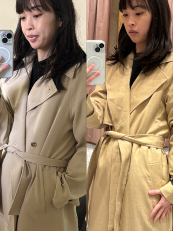 side by side comparison of oak and fort vs. aritzia trench coat