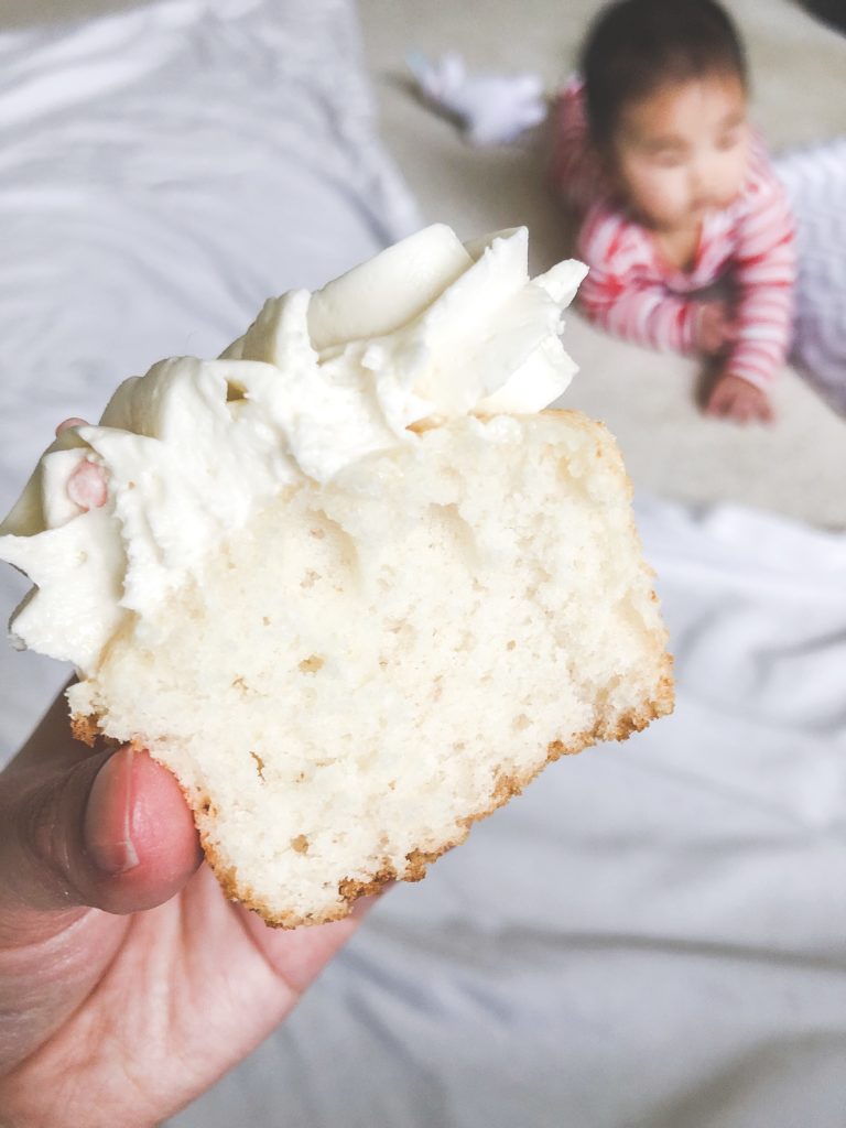 lychee cupcake with lychee rose buttercream